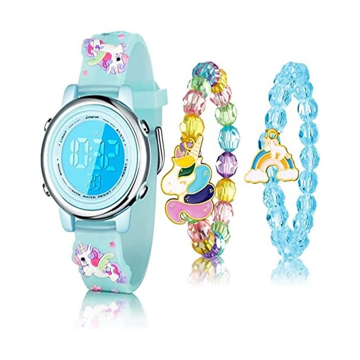 ExceforeKids Unicorn Watch Bracelet Set, 3D Waterproof Digital Watch with  Color Lights, Alarm Stopwatch, Christmas Gift for Girls 3-10 Years