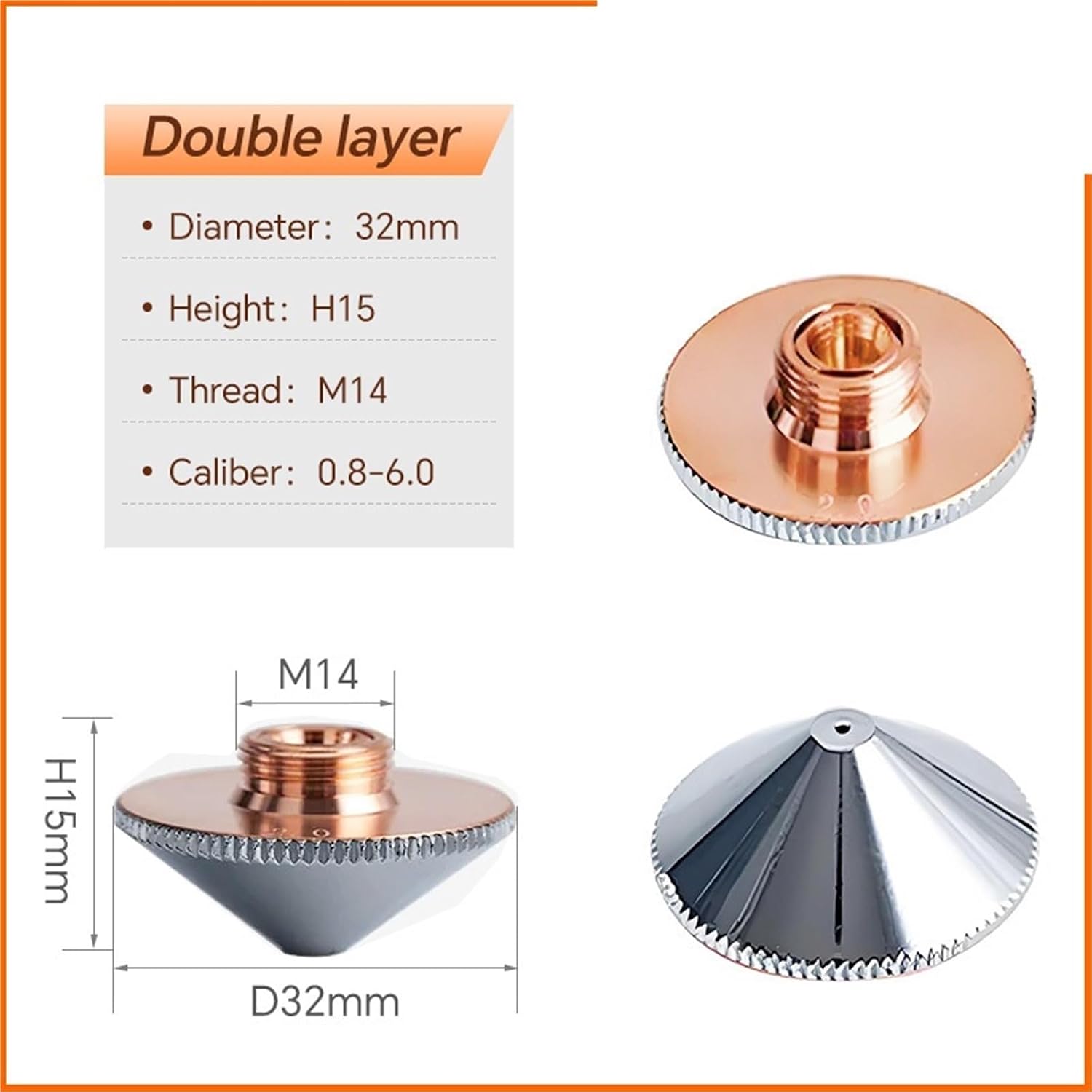 Laser Nozzle D32 M14 Laser Cutting Nozzle 1.0 1.2 1.5 2.0 Single Double Chrome 1Pcs