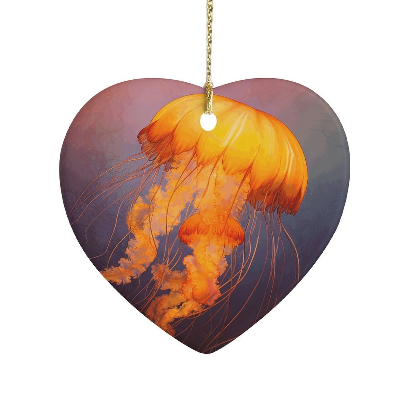 Fekiloot Style Jellyfish Orange Ceramic Ornament Home Decor Keepsake