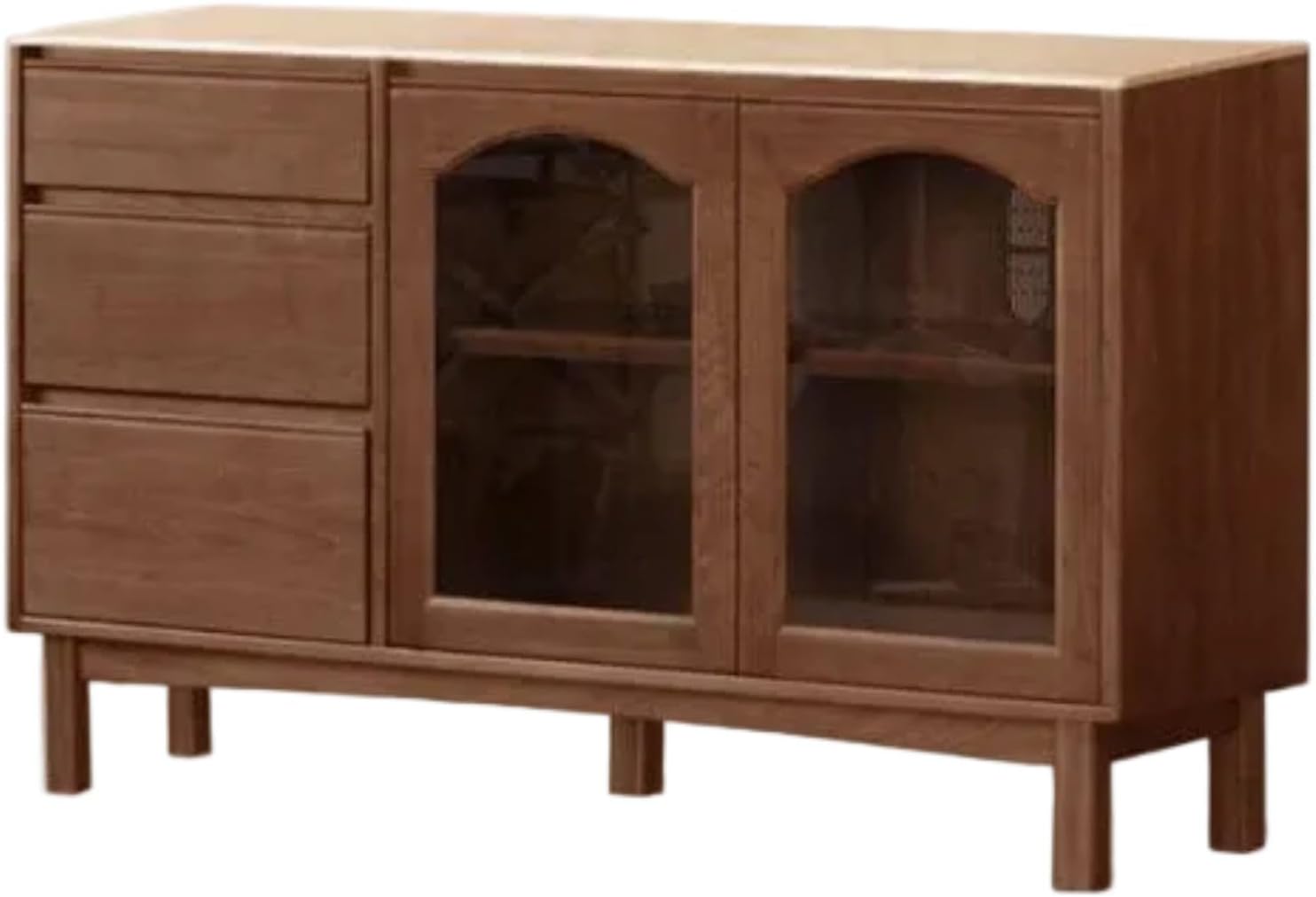 GVAwood Black Walnut Solid Wood Retro Buffet Cabinet, Sideboard 71.0×17.8×34.0 inch / 180.4×45.2×86.2 cm/Rich Dark Walnut Color/cave Stone Slab Sideboard