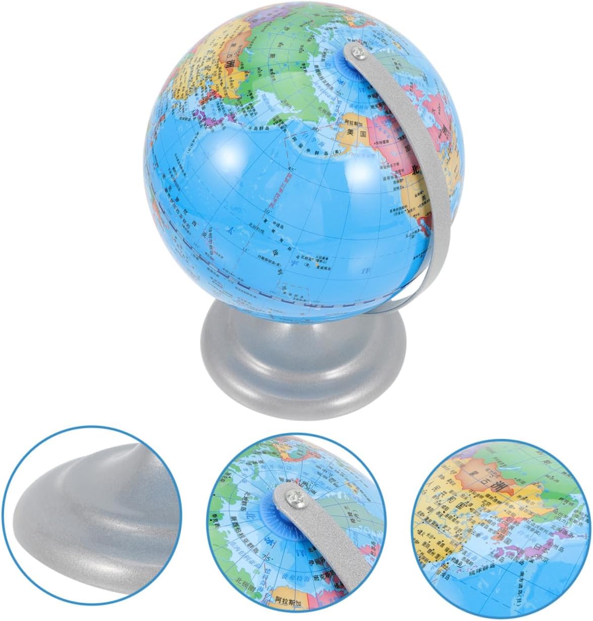 Small 16cm Terrestrial Globe Ornament with Metal Base for Students, Rotating Pvc World Globe for Office, Classroom, and Home Geography Learning Decor