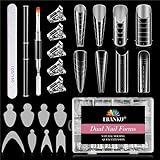 EBANKU Dual-Form-Set, 192 Stück Poly-Gel-Formen für French Nails, Vollabdeckende Nagelform-Tips, Acryl-Nagelverlängerung mit 96 Stück Nagelform-Aufklebern, Nagelklammern, Gel-Pinsel und Nagelfeile