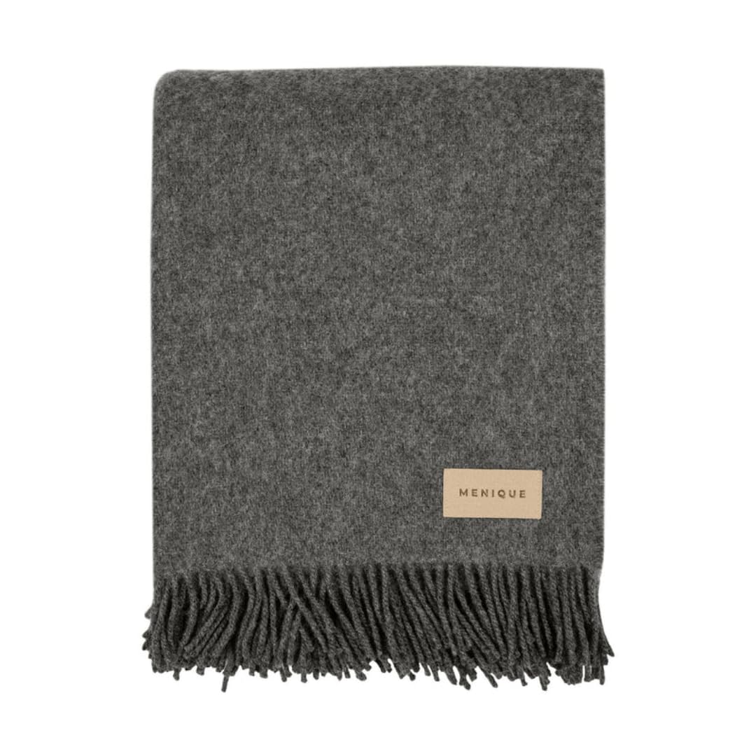 Menique Manta 100% Lana Merino Milan 125x180 cm Gris Oscuro, Gruesa A Cuadros Extra Fina Para Otoño