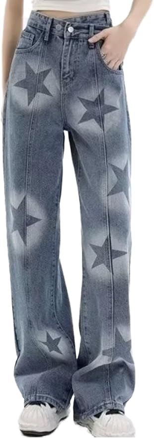 Star-Print Straight-Leg Jeans, high-Waisted, Slim and Loose