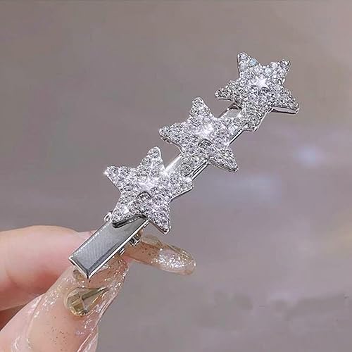 Miniatura 4 de Pinza para el pelo de estrella de cristal para mujer, pasadores de pelo de estrella de circonita cúbica plateada, pasadores de pelo de estrella de
