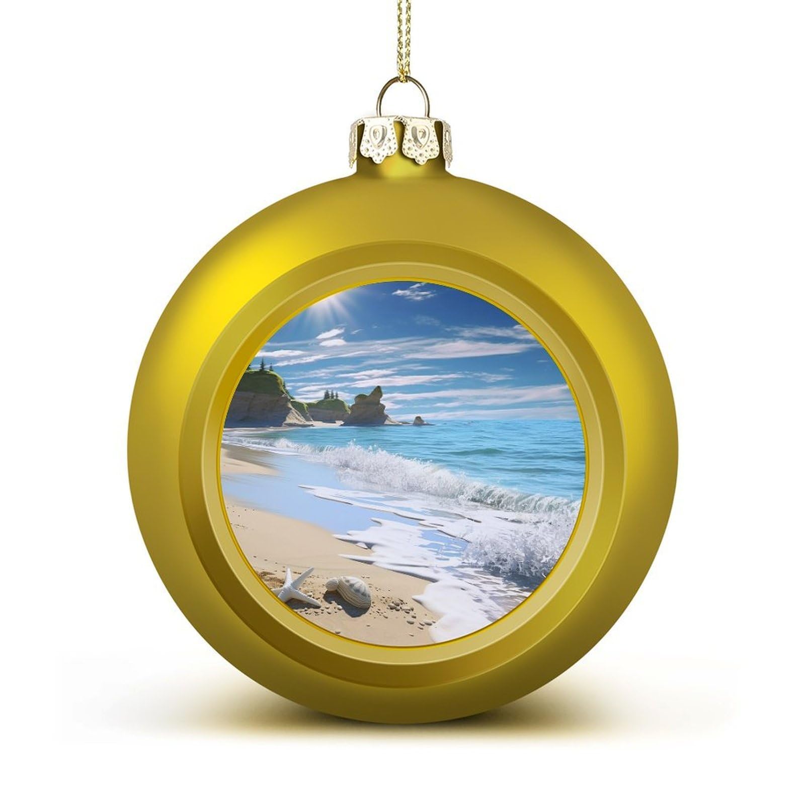 Ocean Beach Christmas Balls Ornaments for Xmas Christmas Tree 1.6" Hanging Shatterproof Xmas Balls Hanging Decor Pendants for Holiday Party Outdoor Indoor DIY Craft Supplies