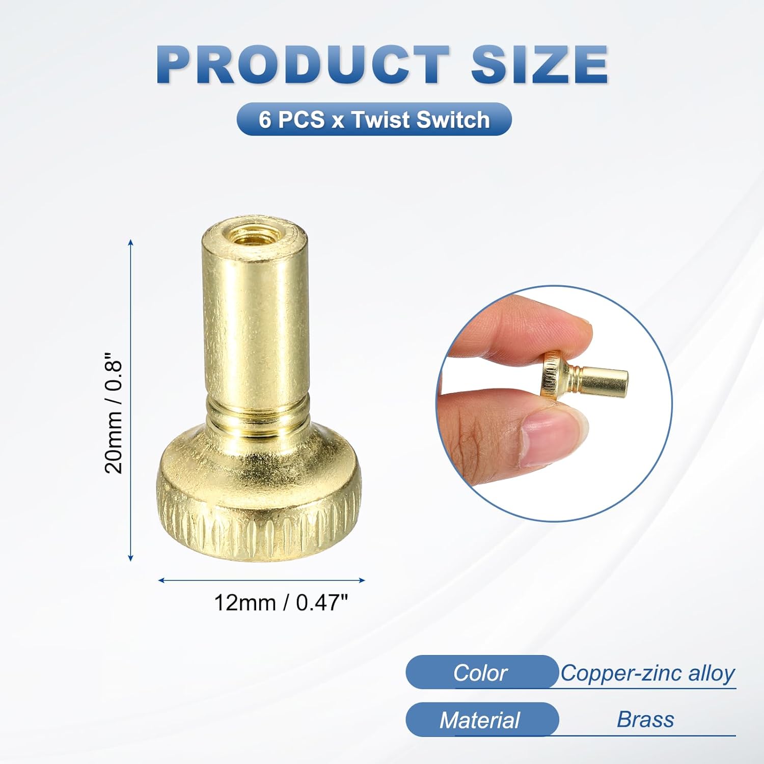 Lamp Turn Knob 6 Pcs - Lamp Twist Switch On/Off Replacement Light Switch 20mm Length for Fans Fixtures Controller Socket DIY Light Extension, Brass