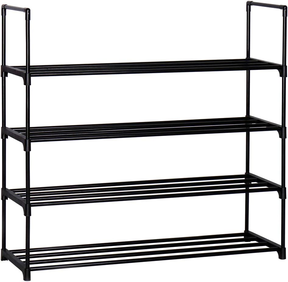 Function Home 4 Tier Free Standing Shoe Rack, Space Saving Shoes Storage Stand, Shoe Organizer Shelf for Bedroom, Entryway and Hallway in Black