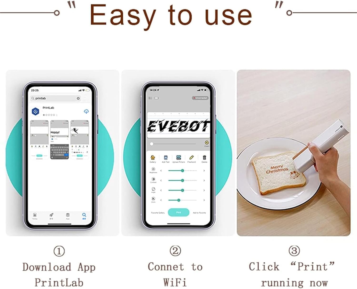 Mini Handheld Edible Inkjet Printer, Food Printer Coffee Printer Latte Art Printer with Detachable Ink and APP Control, 300dpi Roller Sensor