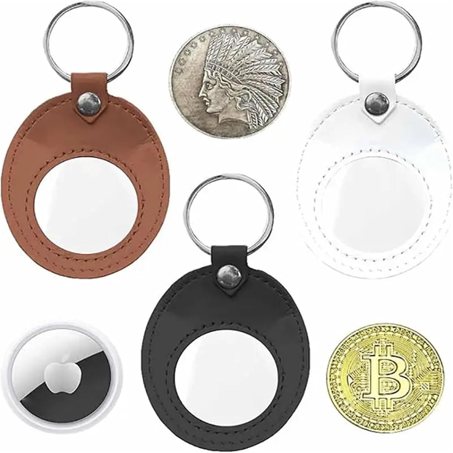 8Pcs Leather Coin Holder Keychain Double Side Display Case Medallion Sobriety Coin Recovery Chip Challenge Coin(Red)