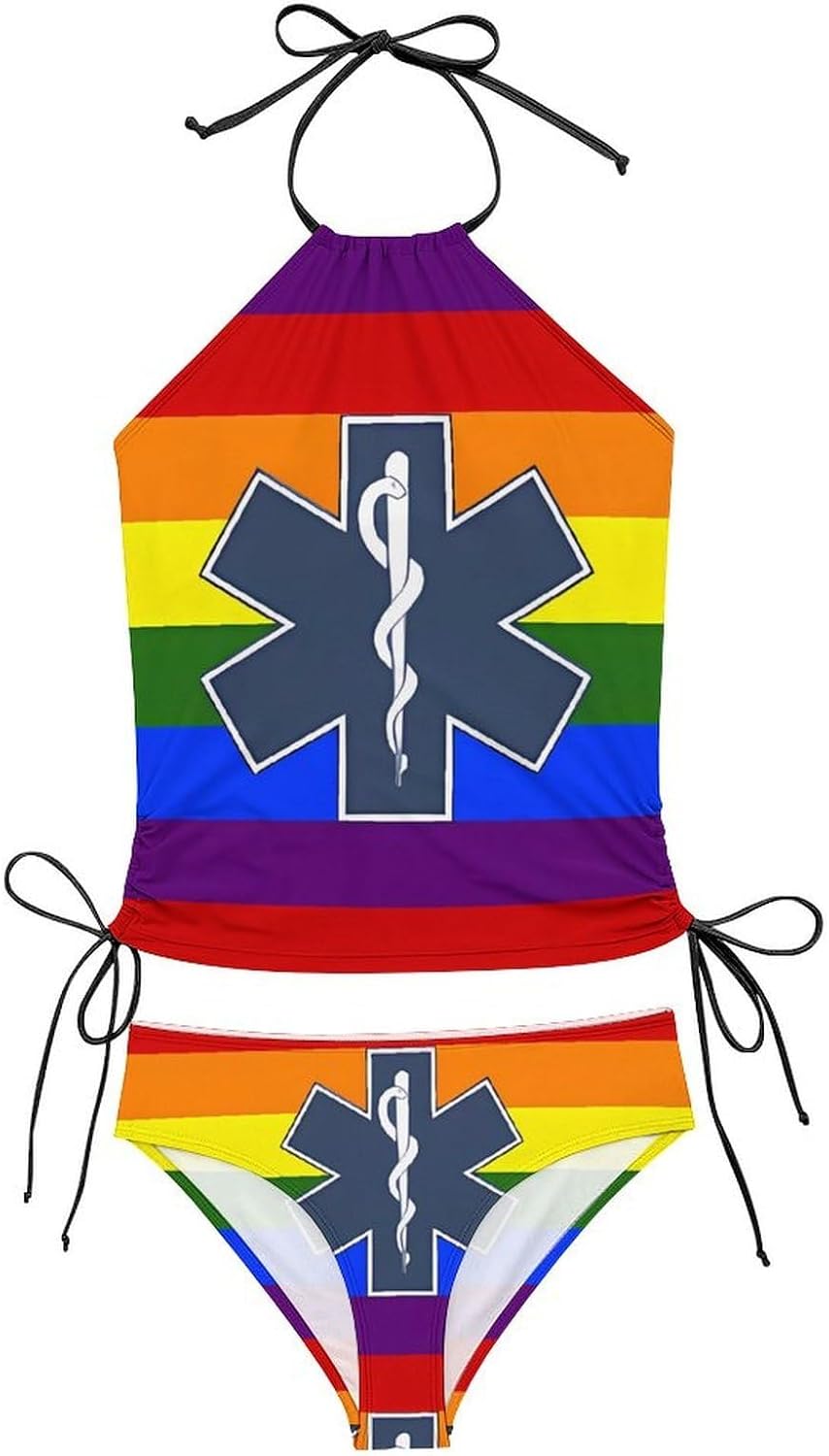 LGBT Healthcare Symbol Funny Women's String Swimwear Set 2 Pcs Tankini Swimsuits Bathing Suit