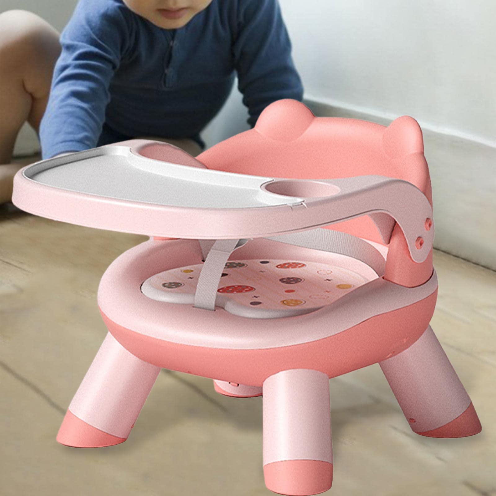 Silla para Comer Bebés Asiento Portátil Infantil Comedor con Respaldo Firme Bandeja Extraíble Cojín Suave Y Estructura Ligera Adecuada para Patio