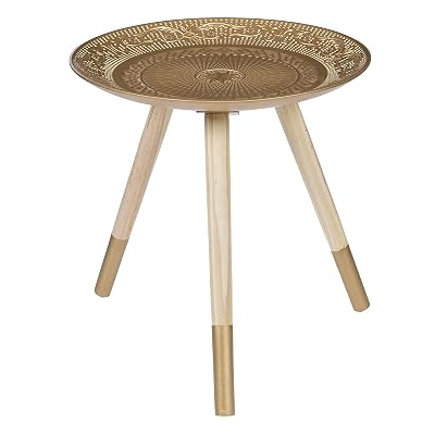 Home Deco Factory Table d'Appoint Mirage Pieds Bois Naturel Design Doré
