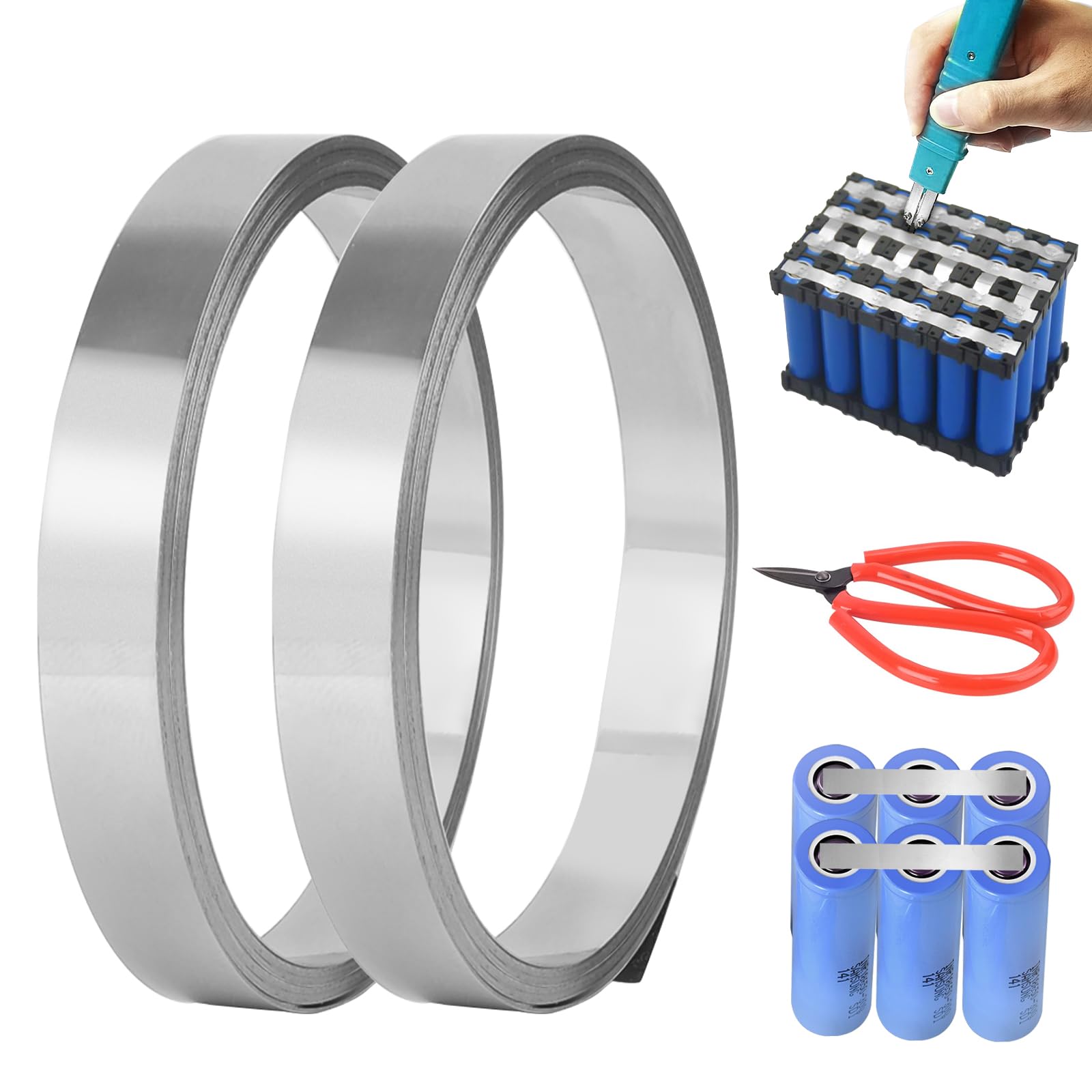 20m Nastro In Nichel, 8 x 0,12mm Striscia di Nichel Puro con Alta Conduttività, Saldature a Punti per Piattina Nickel per 18650 Batterie, Nichel Striscia per Lavorazioni Artigianali (10M/Rotolo)