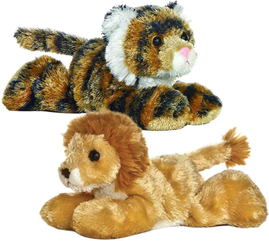 AuroraMini Flopsies Set of Two - Tanya Tiger and Lionel Lion - Jungle Critters Beanbag Plushies: