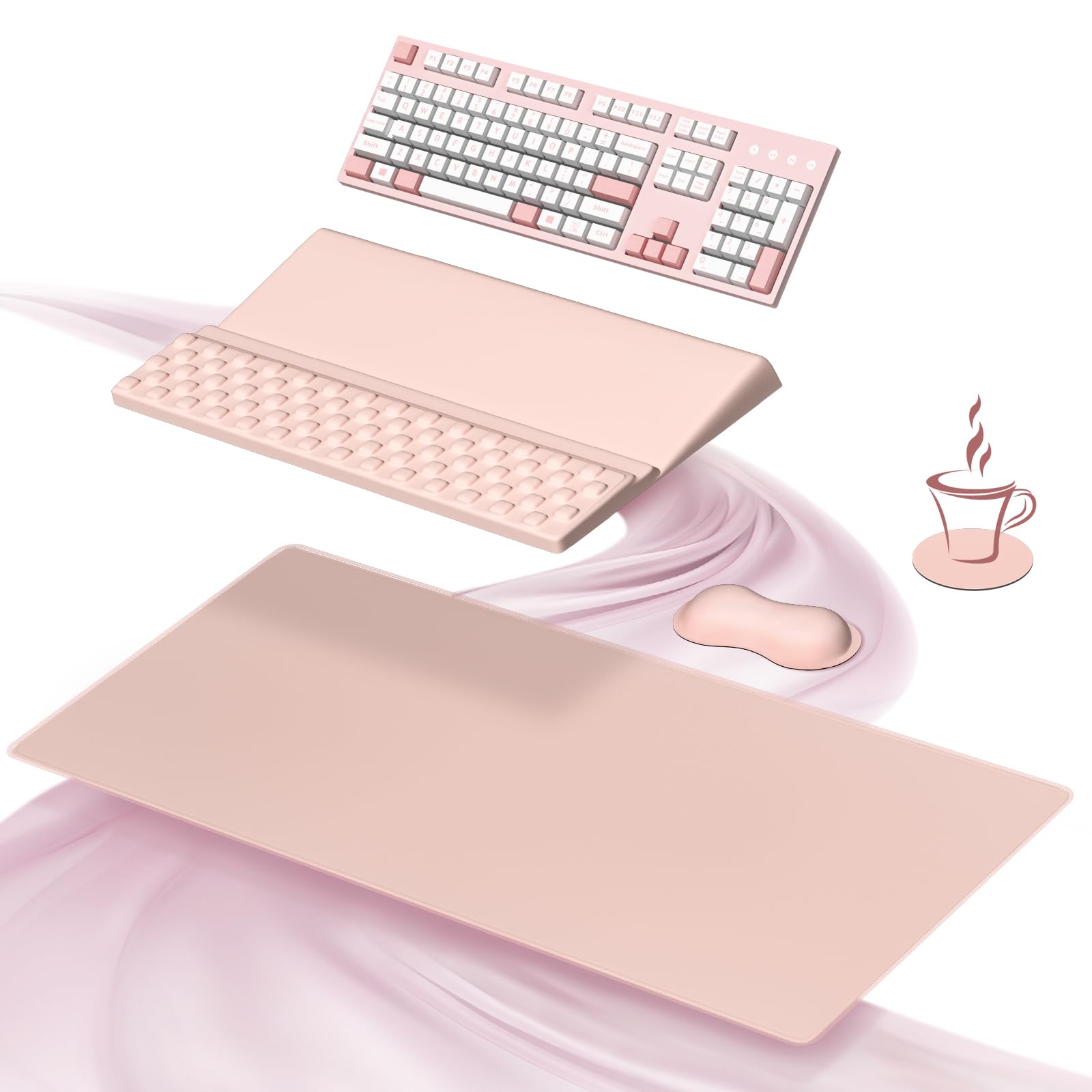 Ospelelf Keyboard Stand Wrist Rest Pad and Ergonomic Mouse Pad Set with Large Mousepad Desk Mat, Memory Foam Comfort, Premium Office Desk Accessories