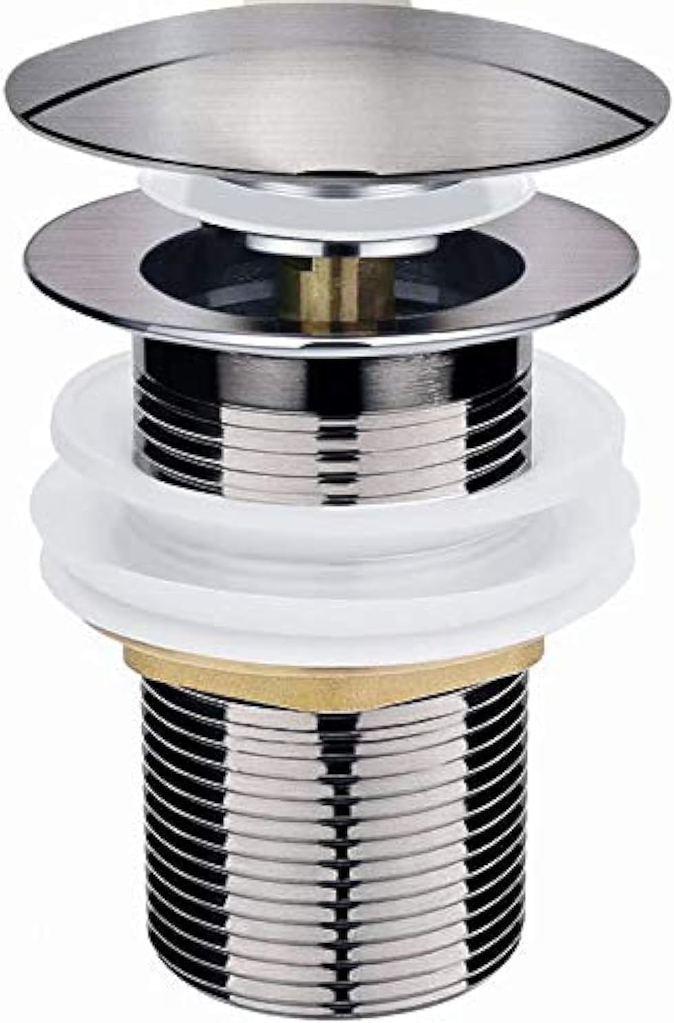 Basin Sink Waste, Modern Pop Up Click Clack, Nickel Plated, Solid Brass, Unslotted Design