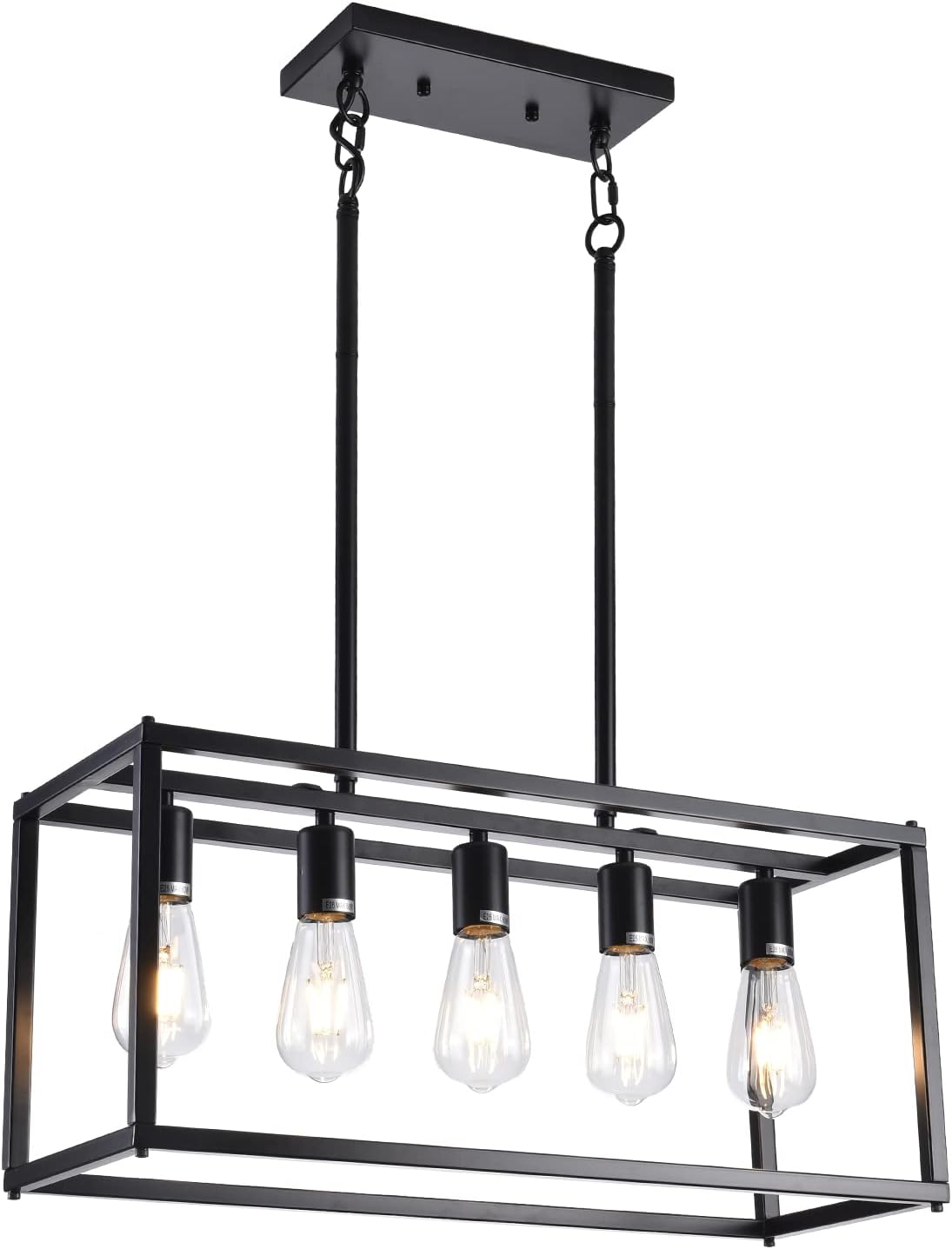 Lanhall 5-Light Kitchen Light Fixtures Black Farmhouse Chandelier Rectangular Dining Room Light Fixture Linear Pendant Lighting Hanging Lights for Kitchen Island Living Room Adjustable Height E26 Black 5 Lights
