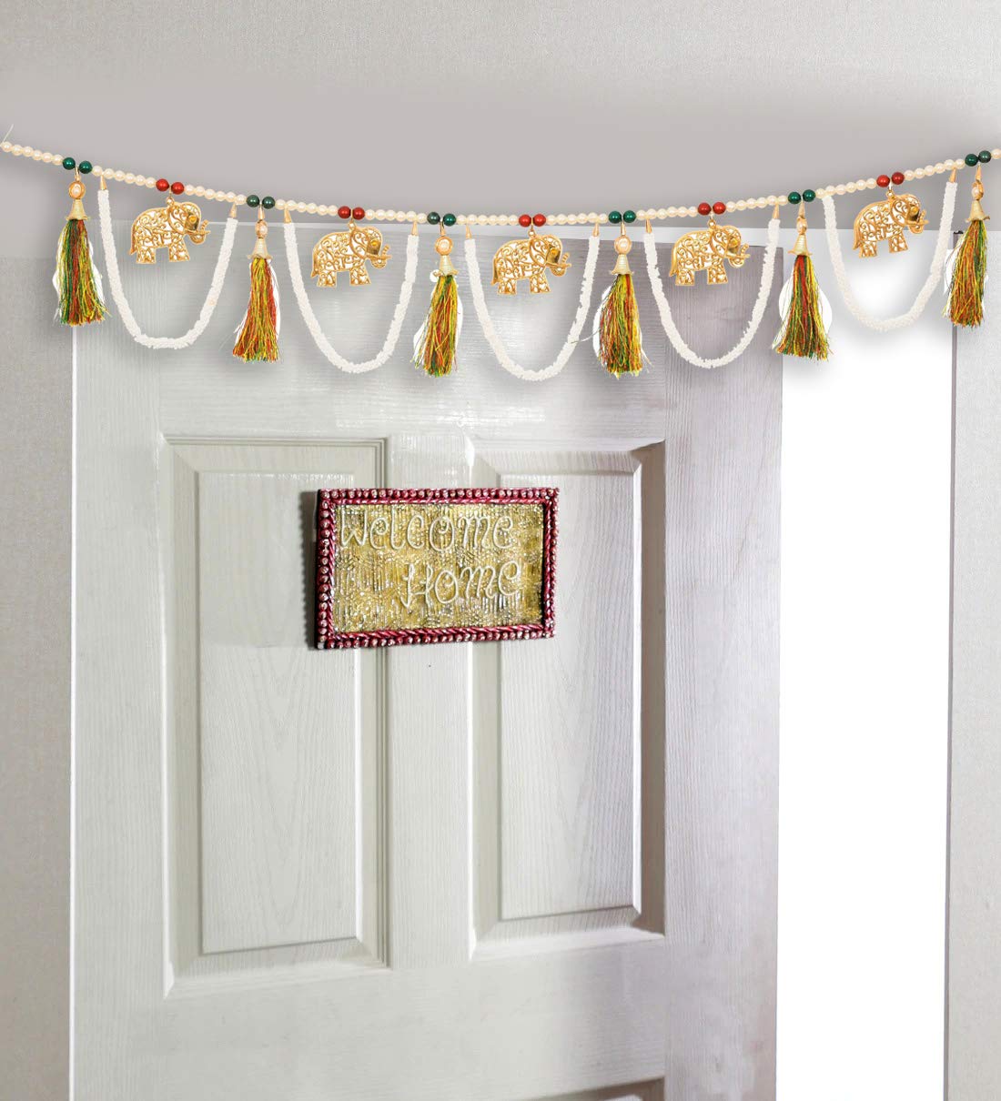 Brown Leaf Beautiful Design Handmade Bandarwal Bandhanwar Toran Door Hanging for Diwali, Weeding, Home Decoration, & Inauguration (with Elephant Design)