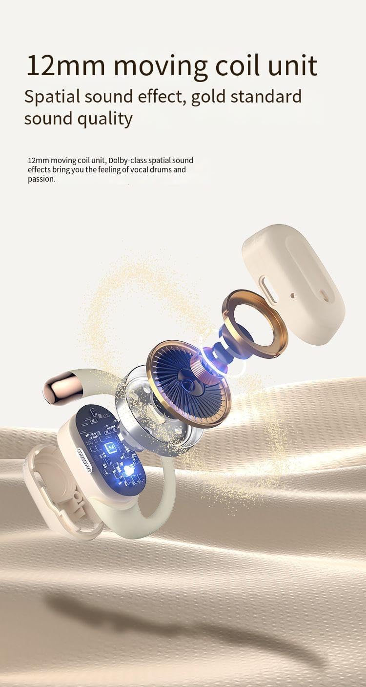 Open Ear Headphones Wireless Bluetooth 5.4 Wireless Sports Ear Buds with Earhooks,ENC Call Noise Cancellation Technology IPX5 Waterproof Earphones for Sports,Driving,Office,Black