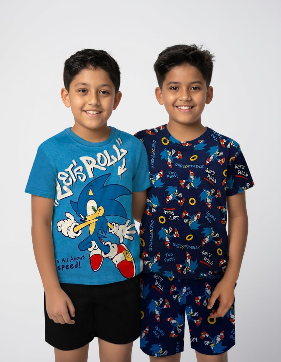Sonic The Hedgehog Boys Pajama Set - 4 Piece Short Sleeve & Shorts Pajama Set - 100% Cotton Pjs, Snug-Fit Kids Summer Pajamas - Image 2