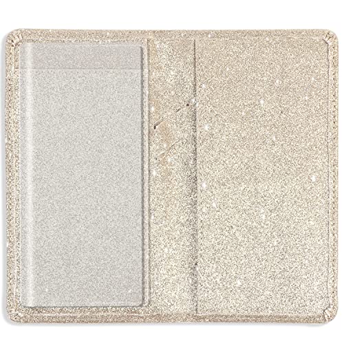 Sanlykate Glitter Checkbook Cover for Girl Women, RFID Blocking PU Leather Standard Register Check Book Case With Pen Inserts & Free Divider, Champagne