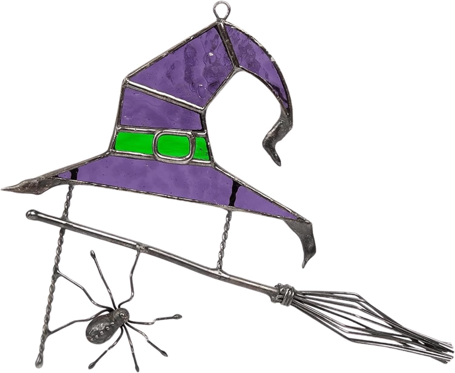 Halloween Stained Glass Window Hanging Suncatcher for Windows Panels Genuine Halloween Decor Spooky Sun Catcher Ornament Decoration Handmade Art (Witch Hat)