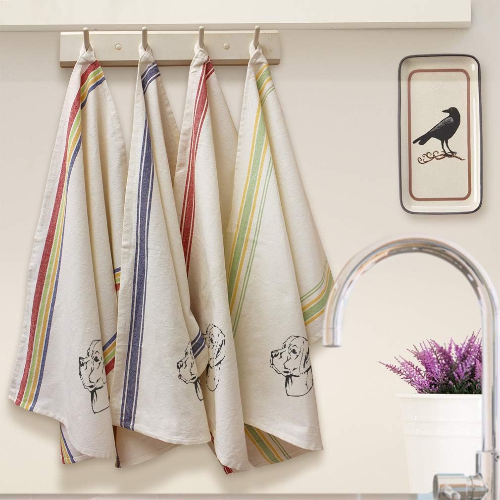 Custom Decor Kitchen Towels Labrador Retriever Head Black Pets Dogs Cleaning Supplies Dish Towels Red Stripe Design Only