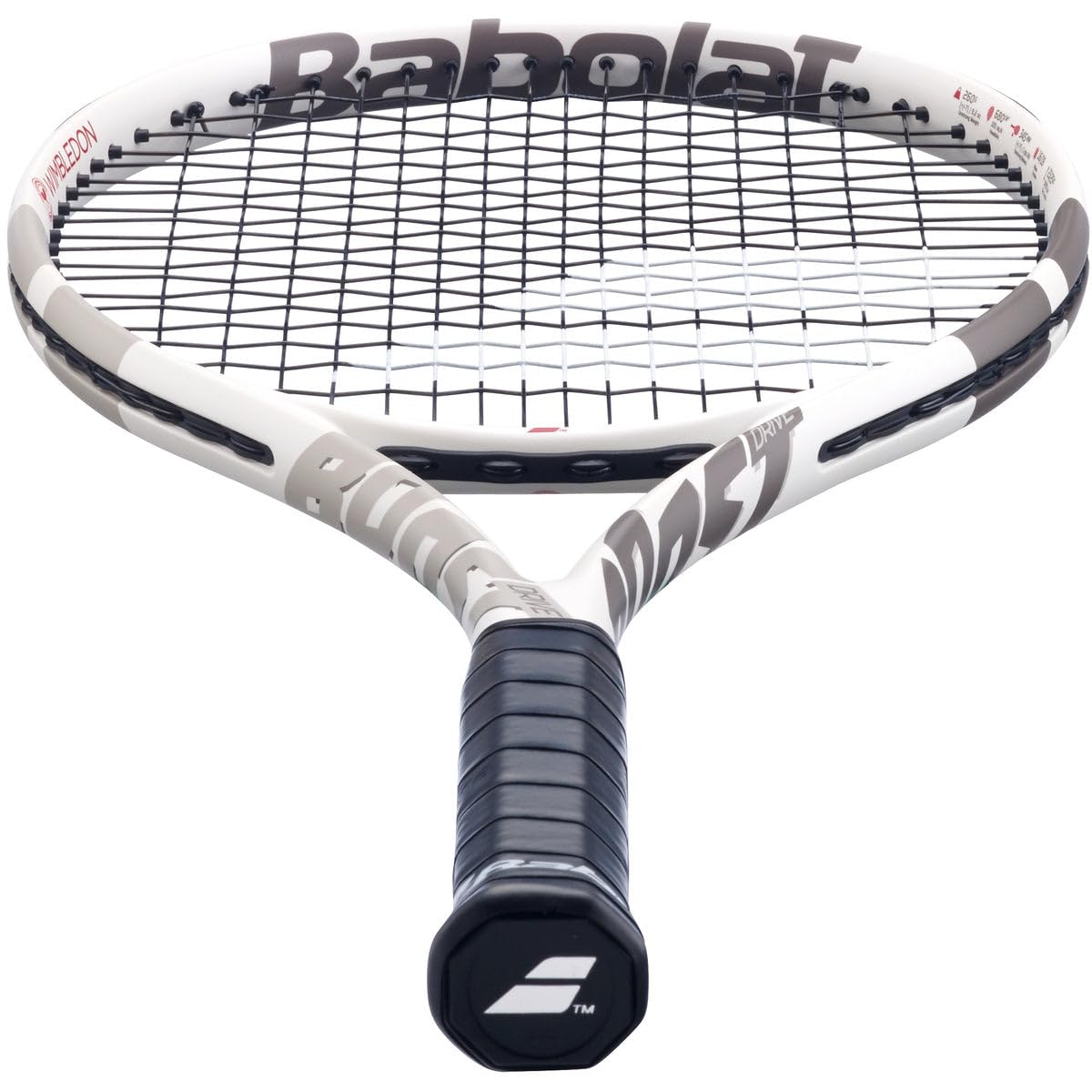Babolat Boost Wimbledon - Raqueta de tenis con cuerdas, edición limitada, crema/marfil/beige oscuro, encordada con 16 g Babolat Syn Gut a tensión de rango medio