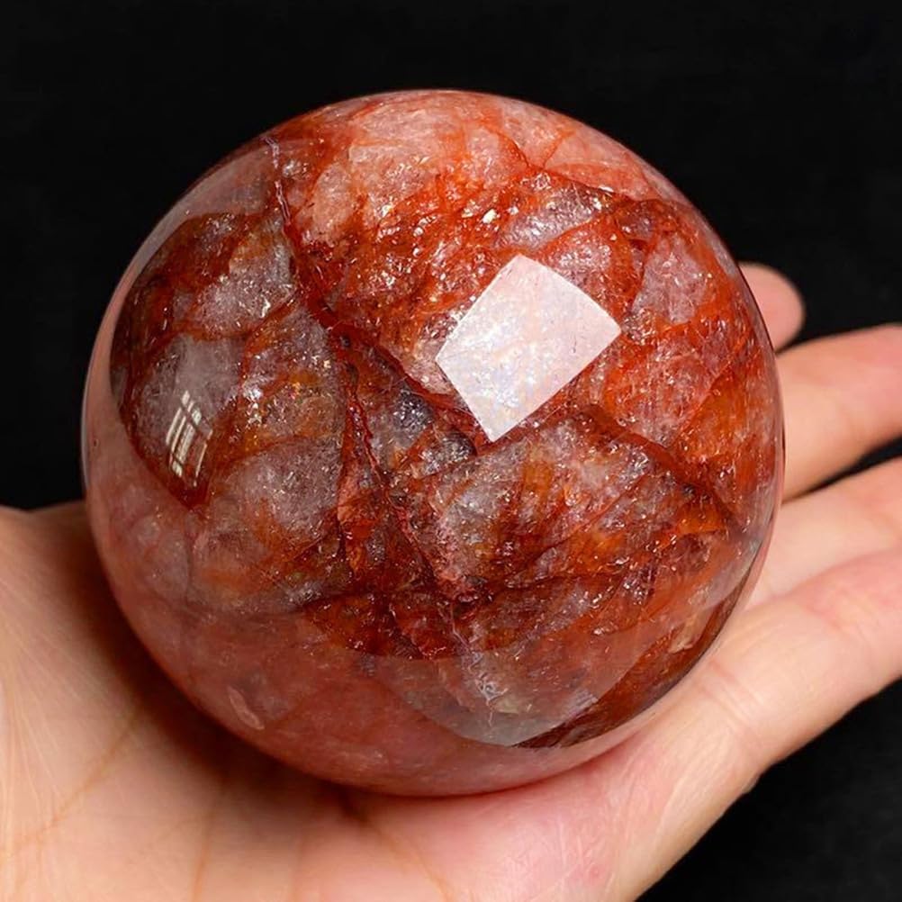 Red Gum Flower Crystal Ball with Wooden Base Quartz Gemstone Sphere for Divination Fengshui Home Office Decor,55~60mm