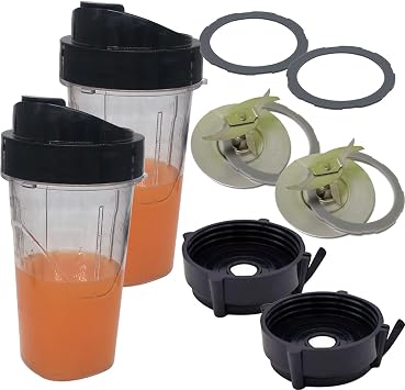 استبدال كأس Blend-N-Go 24 أوقية بغطاء وشفرة Pro & Blender Jar Bottom 179854-000-000 لـ Oster Pro 1200 Blenders BLSTMB-CBG-000، BLSTMB-CBF-000 2 * كوب 24 أوقية مع غطاء + 2 * قار القاع مع شفرة احترافية
