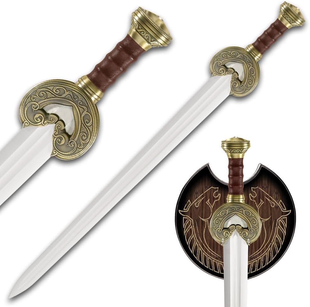 - Lord of the Rings Sword of King Theoden | Officially Licensed Herugrim LOTR Replica & Collectible | Display Plaque Included | 27.5" Stainless Steel Blade