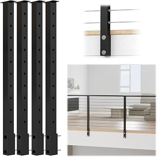 Muzata 4Pack Level-drilled Side Mount Cable Railing Post 36"x2"x2" Work with Cable Railing Kits Fixed Top Black Cable Rail... Price In India