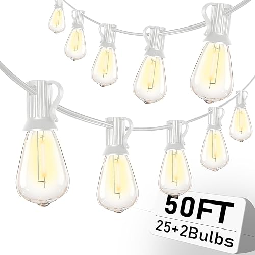 Miniatura 54 de Guirnalda de luces LED G40 de 25 pies para exteriores, tira de luces con 27 bombillas Edison inastillables (2 de repuesto), luces colgantes