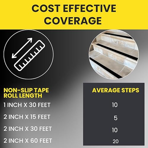 Miniatura 9 de Cinta de agarre cinta de tracción antideslizante resistente, color negro, 2 pulgadas x 15 pies, impermeable, cinta antideslizante para escaleras y