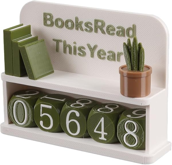 Riven Contatore libri Read Quest'anno, in plastica, con numeri rotanti, con piante in vaso, per lettori, insegnanti e amanti della biblioteca (bianco, verde) - 3