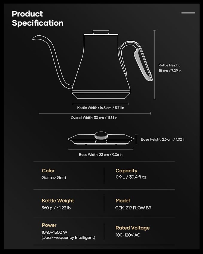 Tetera Eléctrica Cocinare Cuello de Ganso 0.9L Control Preciso de Temperatura miniatura 8