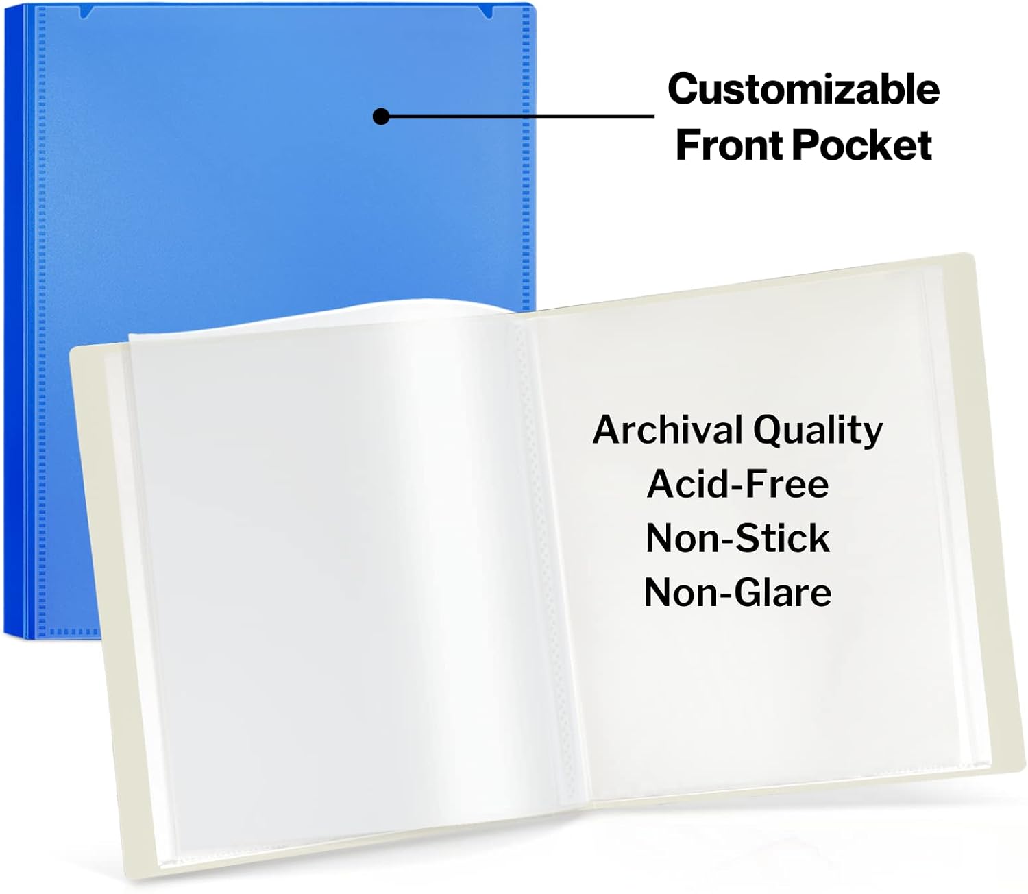 CRANBURY Portfolio Binder for 8x10 Photos (Blue), Poly Plastic 8 x 10 Art Presentation Book with Clear Plastic Sleeves, 24 Pages Hold 48 Pictures, 10x8 Photo Book with Customizable Front Pocket