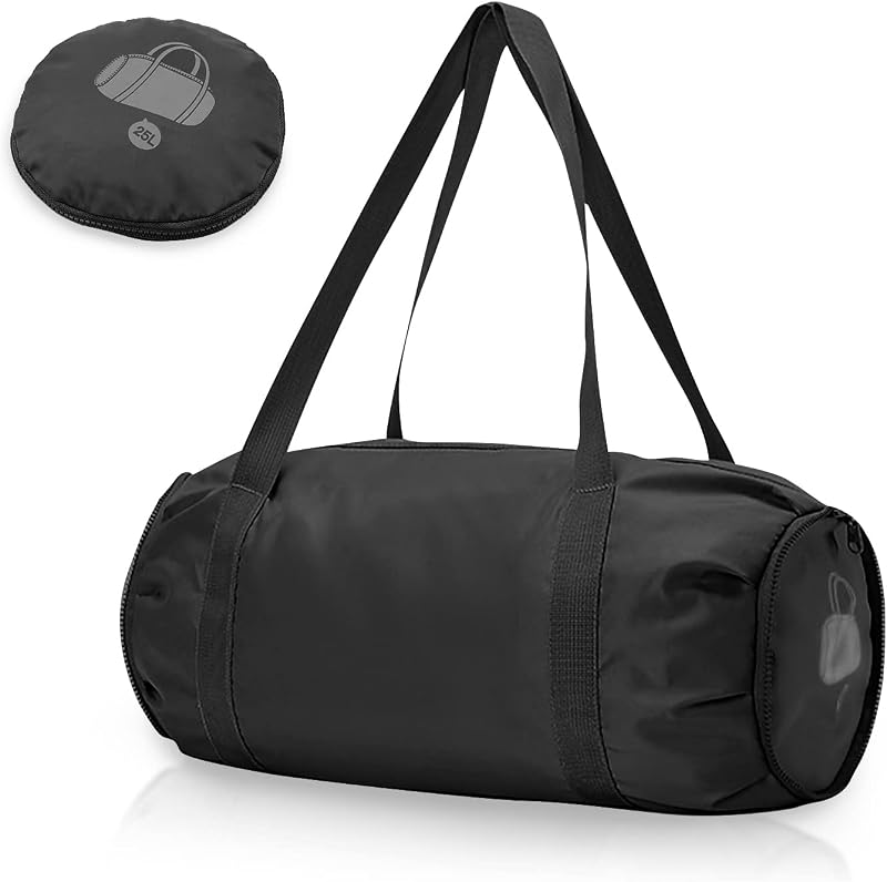 Foldable Sports Gym Duffel with Wet Dry Pocket, Ultralight Travel Carry on Bag, Overnight Weekender for Travel, Beach (Black)