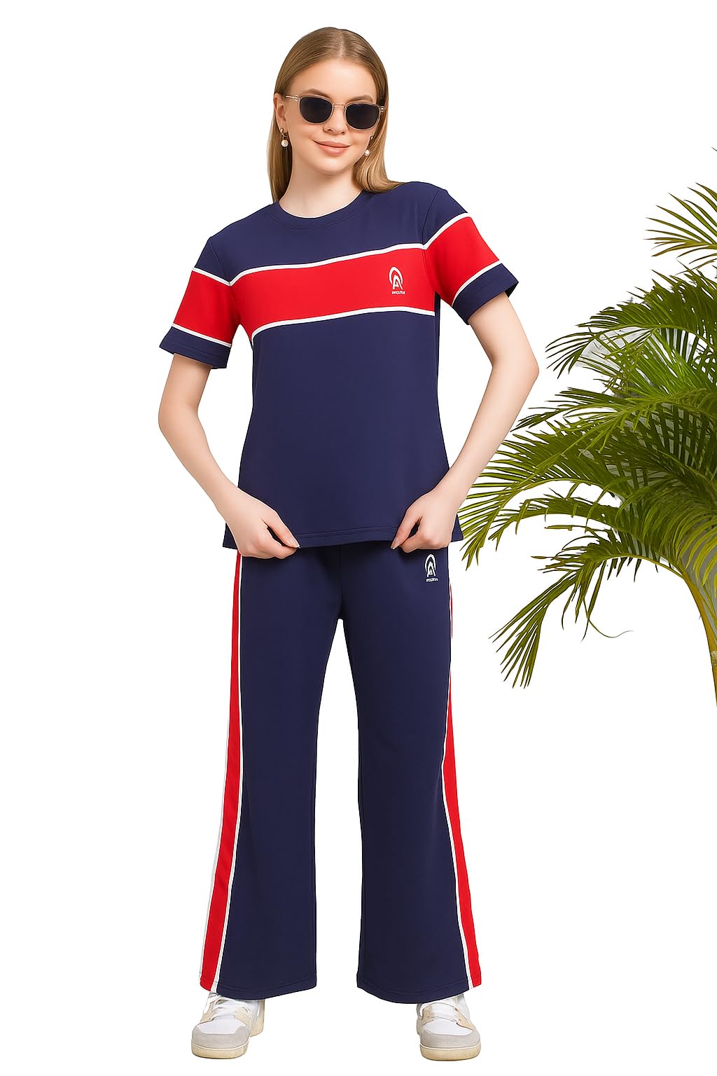Premium Co-Ords Set For Women, Navy Blue and Red Track Suit, Casual Wear-image-45
