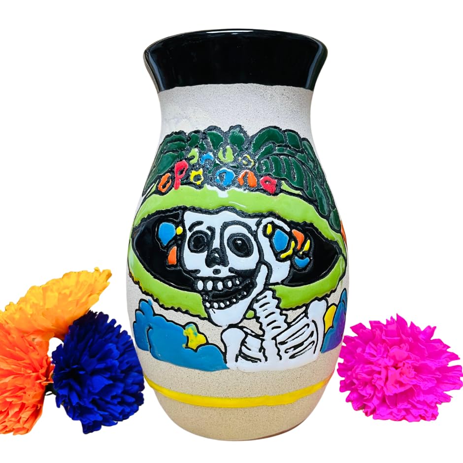 Miniatura 7 de Florero Catrina - Mexican Home Décor - Home Decor - Mexican Vases - Mexican Pottery - Mexican Decor - Guelaguetza Designs (Green Rim)