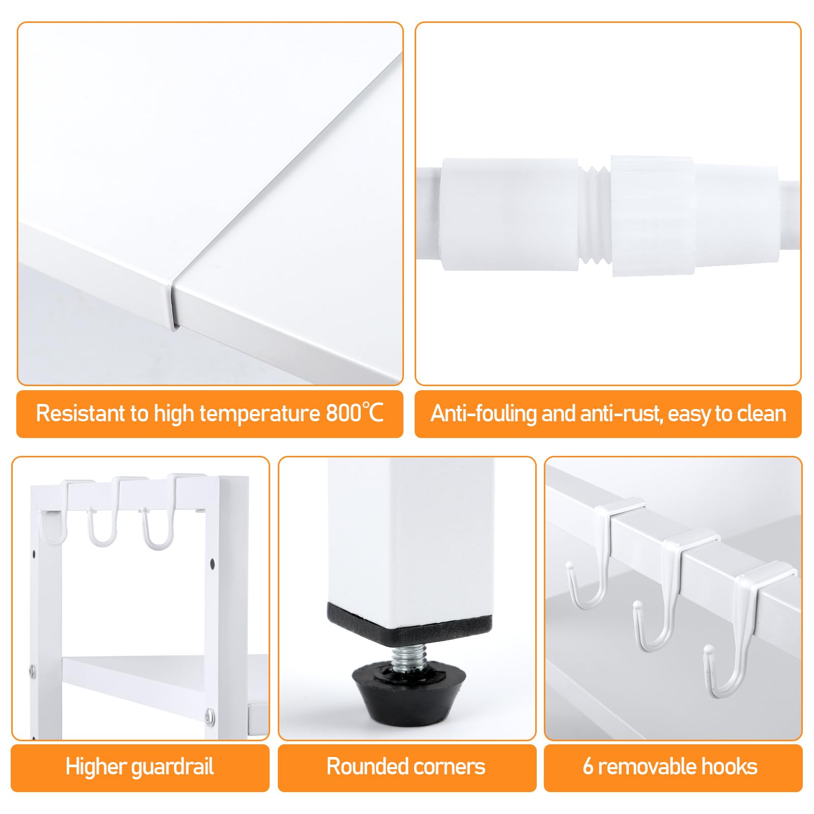 MXTIMWAN Ripiano Espandibile per Microonde, Mensola Microonde Estensibile, Supporto Estensibile per Forno a Microonde 2 Livelli, Supporto per Microonde con 6 Ganci, 40-64cm