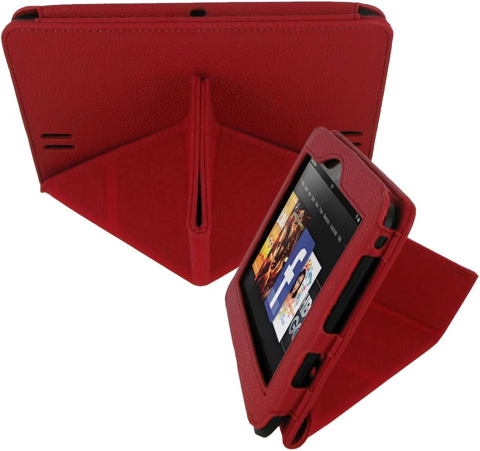 rooCASE Origami Dual-View Vegan Leather Folio Case Cover for Amazon Kindle Fire HD 7-Inch Tablet-Red