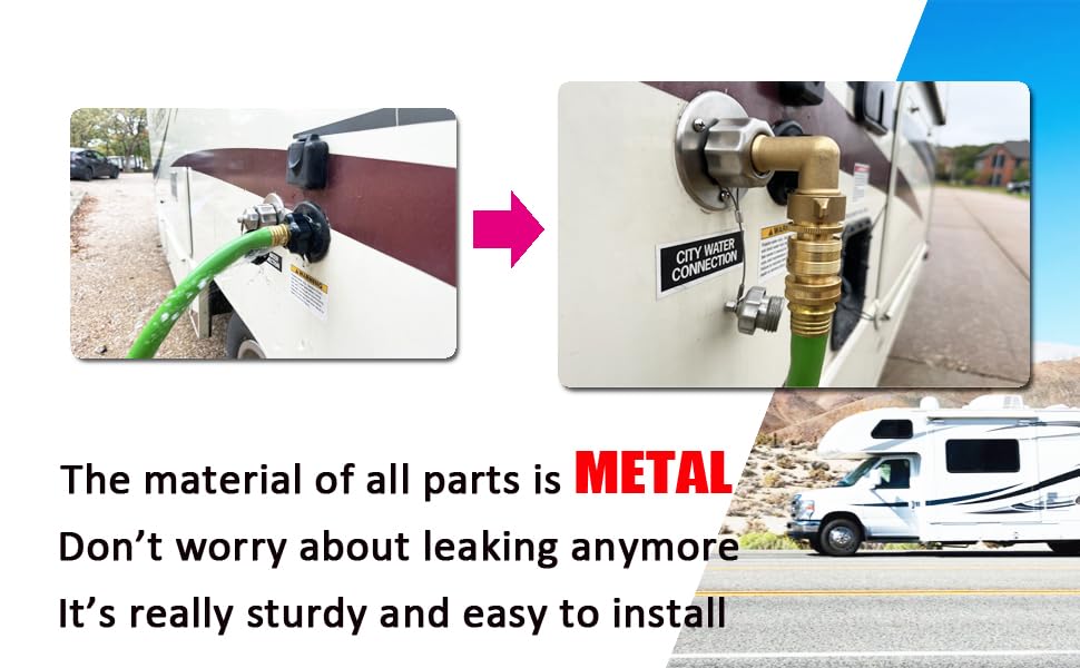 Image of PRO-RVER All Metal RV Water Inlet Marine Quality Stainless Steel Water Inlet 90degree Brass Elbow Brass Quick Hose Connector Upgrade Replacement Water Fill Inlet for RV Camper Motorhome Boat (1 SET)