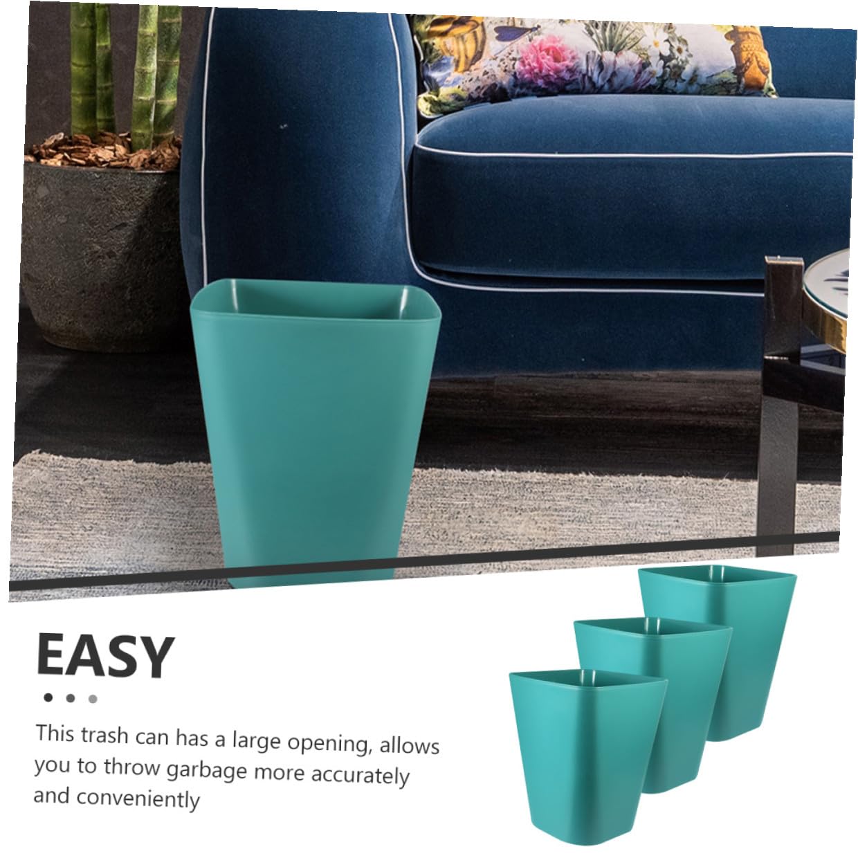 INOOMP 3Pcs Small Outdoor Trash Can Wastebasket Bin Blue Plastic Convenient Garbage Can for Office Bathroom Storage and Organization