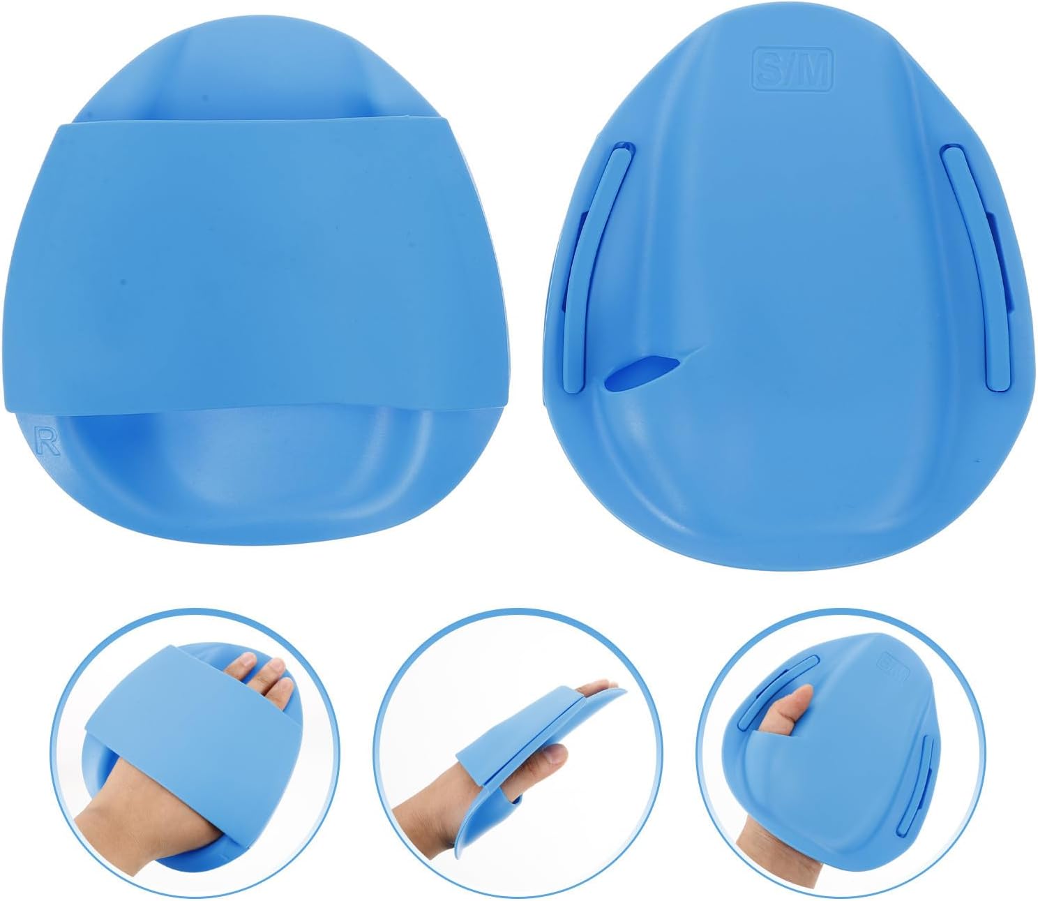 Adjustable Blue Silicone Swimming Hand Paddles for Swim Training and Diving Comfortable Fit Gloves to Protect Hands from Injury