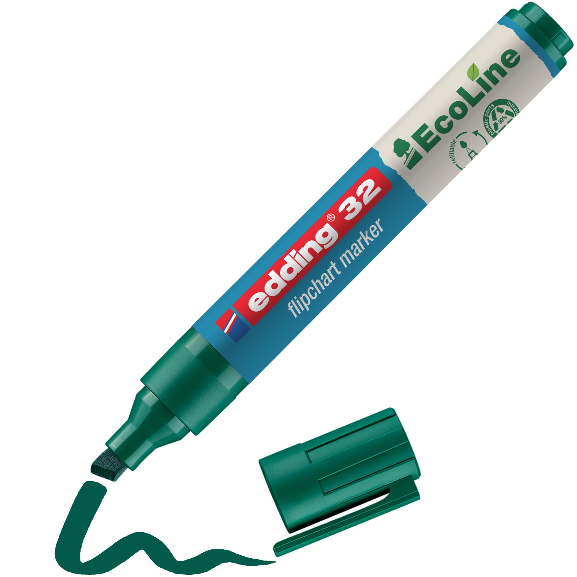 Edding Flipchartmarker 32 EcoLine, yeniden doldurulabilir, 1 – 5 mm, yeşil