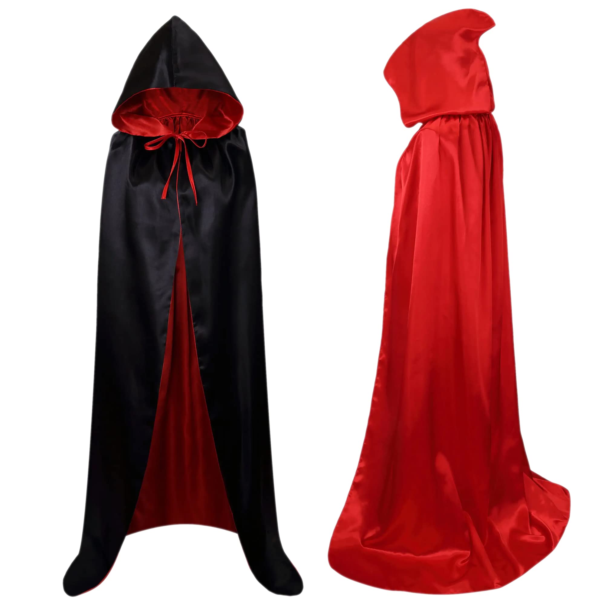 GraduatePro Hooded Cloak Cape Halloween Cosplay Witch Wizard Velvet Women Adult Costume Black and Red