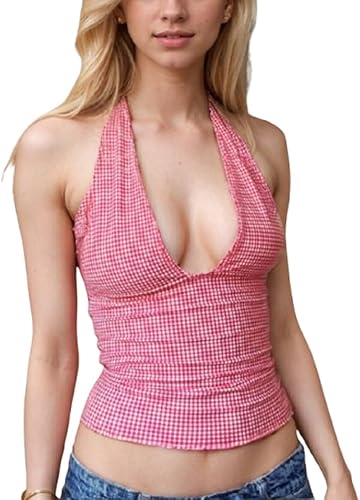 Spevert Going Out Tops for Women Deep V-Neck Halter Crop Tops Summer Y2k Backles