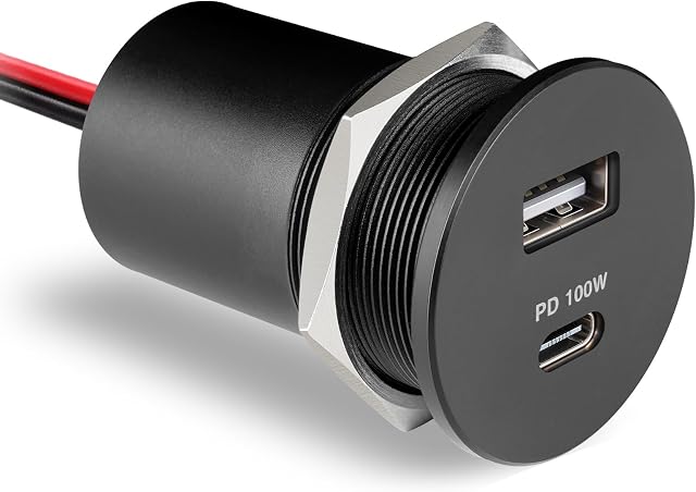 Acegoo 118W 12V USB Outlet 100W Type-C Laptop Car Charger,18W QC3.0 USB-A Dual Port Fast Charging Socket, Replacement Car Charger Accessories for RV Camper Trailer Truck Boat Golf (1Pcs)
